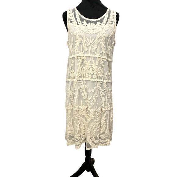 Express Ivory Lace Tank Dress Small S/M Victorian Chic Lined Cotton Knee Length - Picture 1 of 8